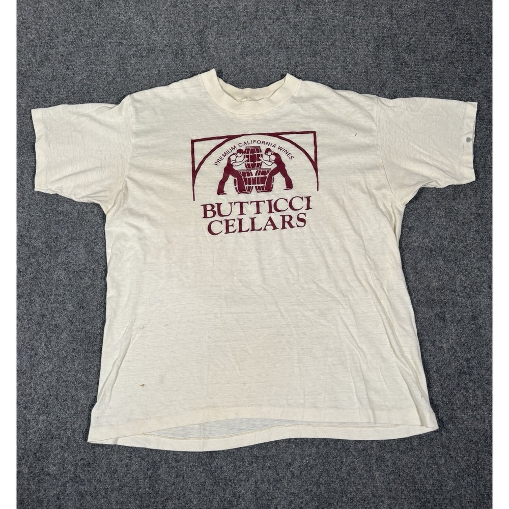 Vintage Wright's Shirt Mens XL White‎ Premium California Wines Tee 80s Flawed